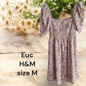 H&M  Smocked Floral Puff Sleeve Dress Size M